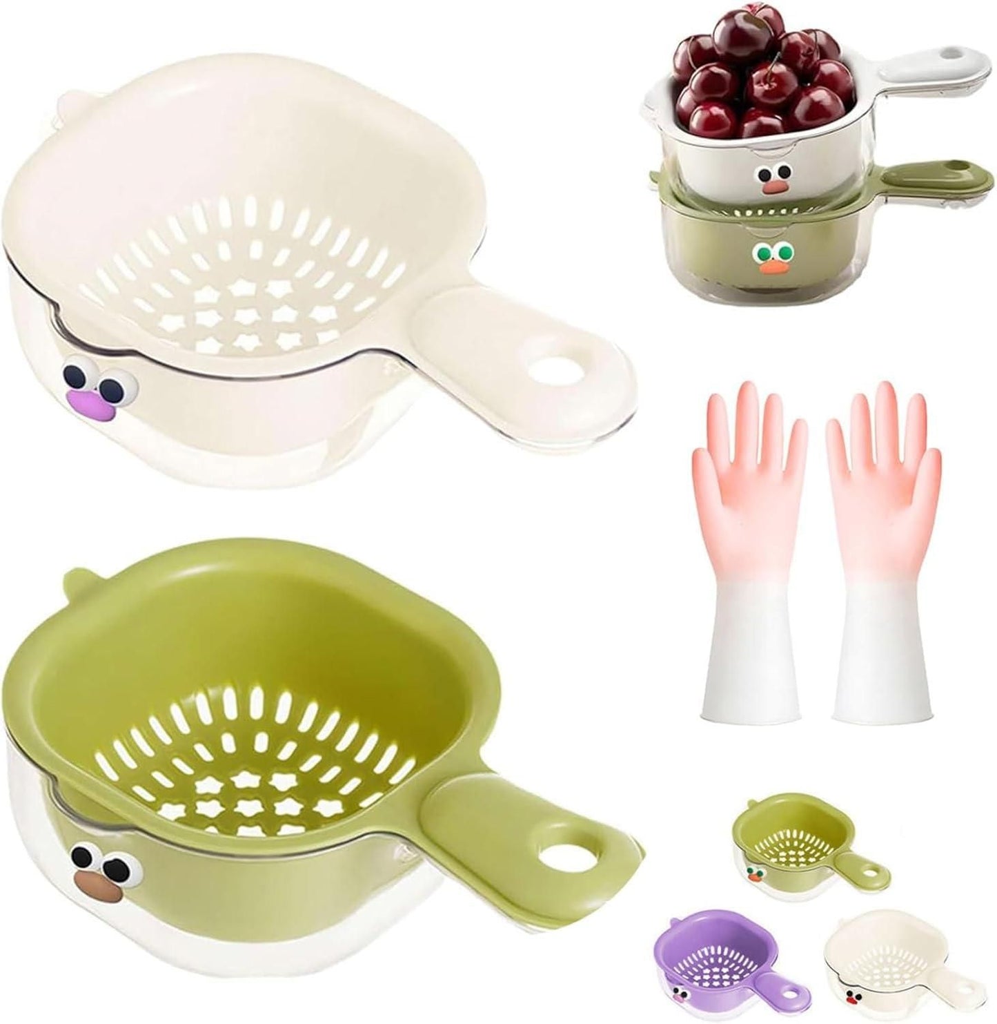 Dual-Layer Vegetable & Fruit Strainer Basket with Handle | BPA-Free Kitchen Draining Colander