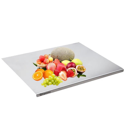 Stainless Steel Chopping Board 35×31 cm | Non-Porous Cutting Board with Built-In Groove