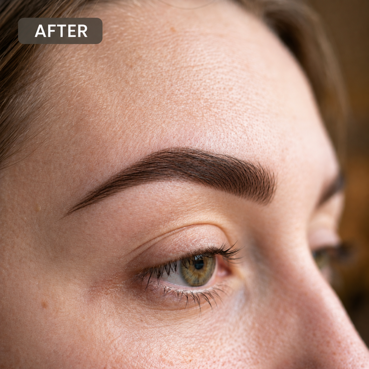 After using eyebrow stamp — defined darker brows