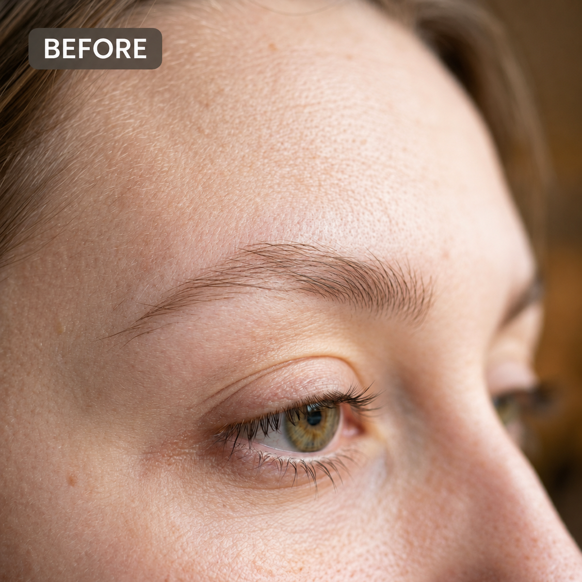 Before using eyebrow stamp — light, sparse brows